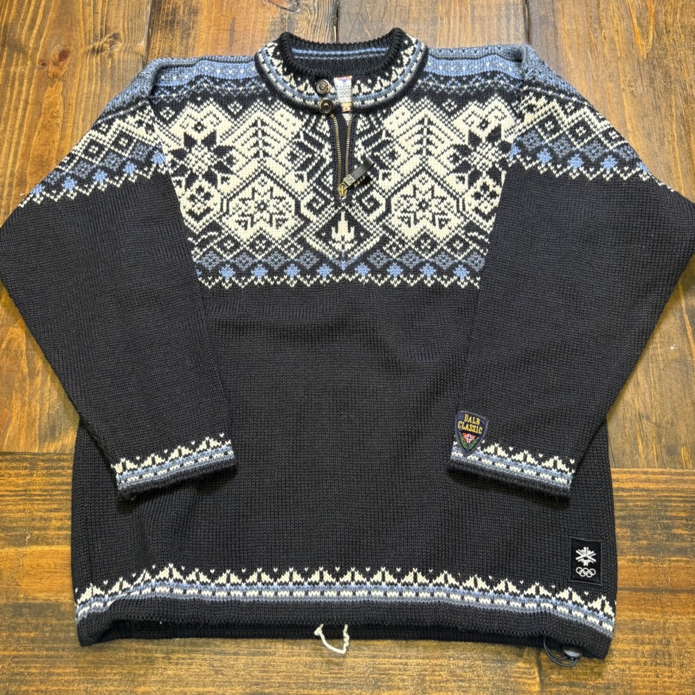 Dale‎ of Norway Salt Lake 2002 Olympics Wool Sweater Mens Small Black Fair Isle